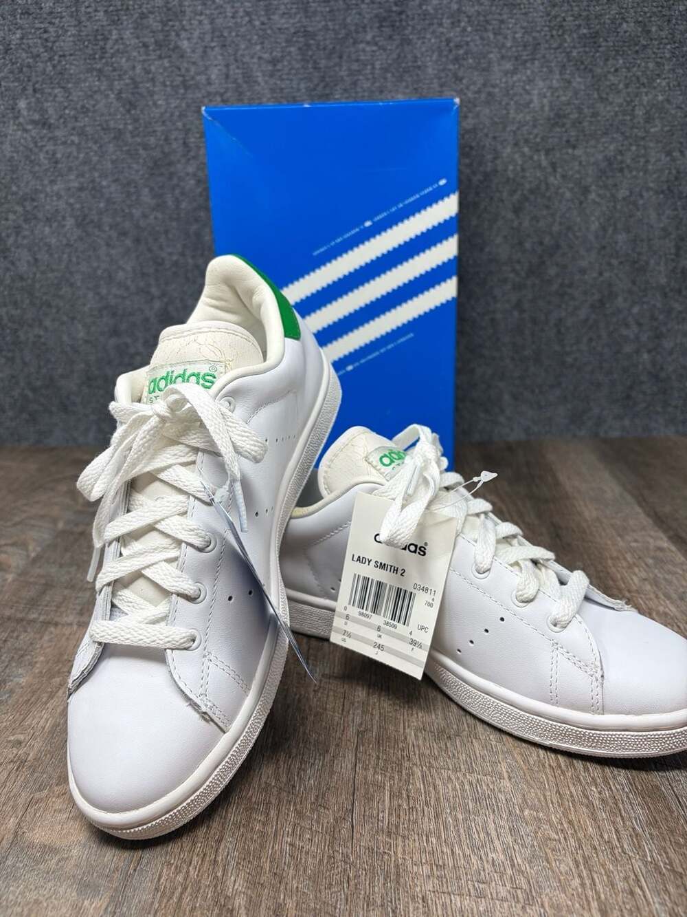 Adidas Stan Smith Womens 7.5 Youth 6 White Green Leather Sneakers NIB READ